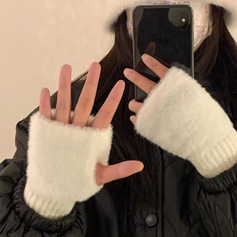 Warm Luxury Plush Knitted Gloves Wrist Mittens