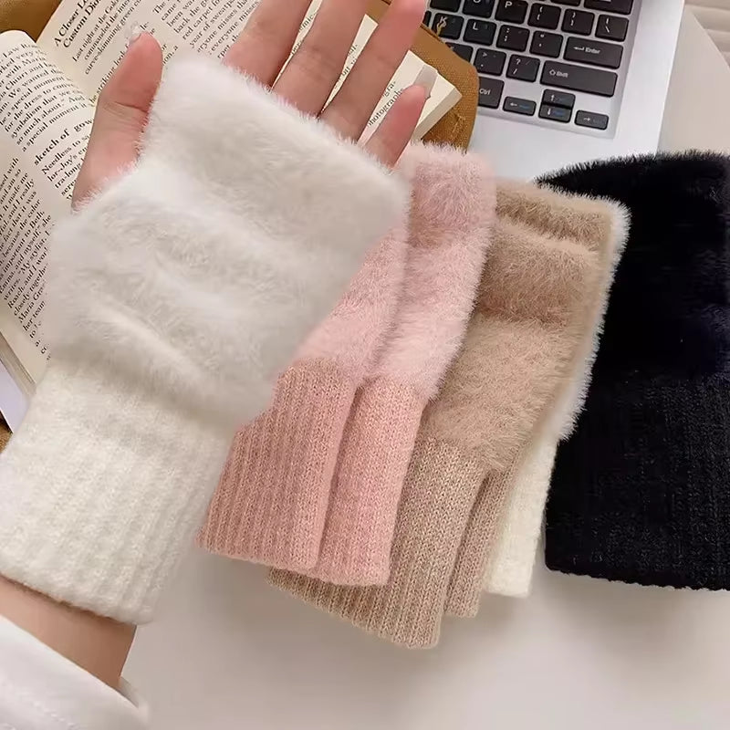 Warm Luxury Plush Knitted Gloves Wrist Mittens