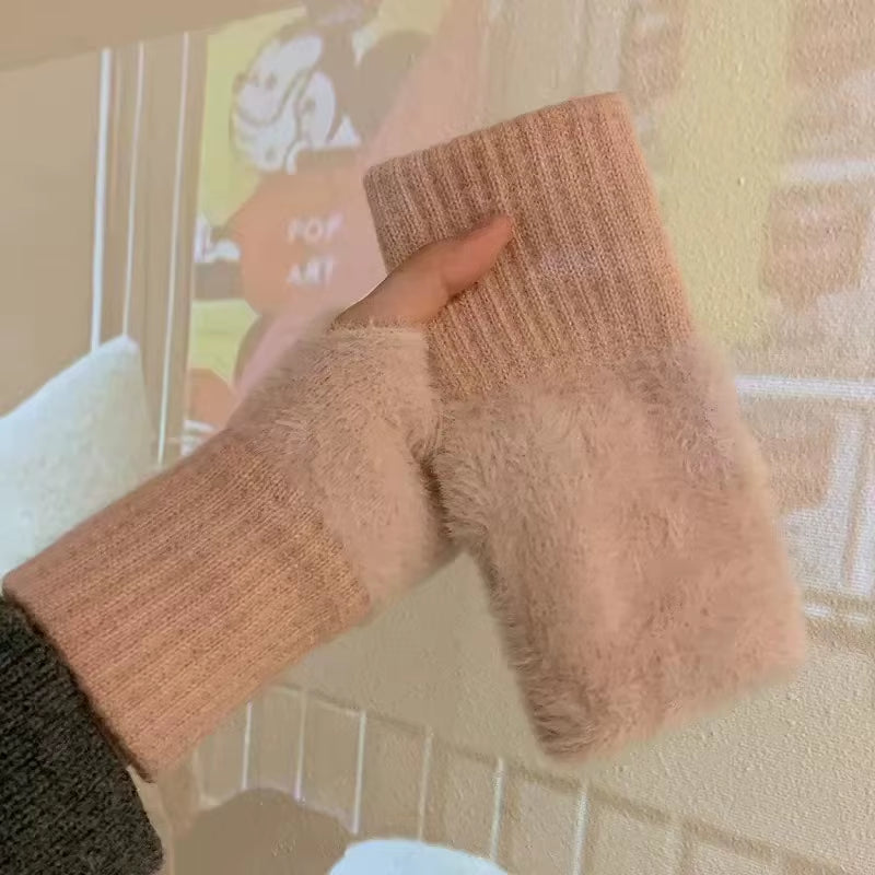 Warm Luxury Plush Knitted Gloves Wrist Mittens