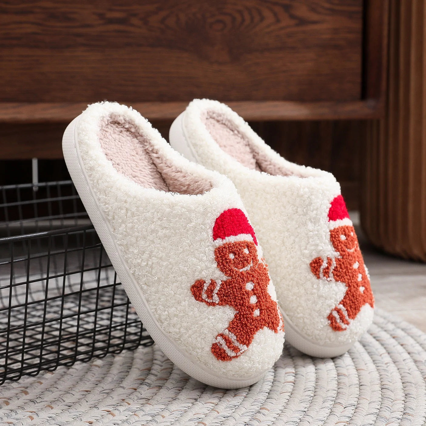 Cozy Christmas Gingerbread Cotton Slippers for Winter Comfort