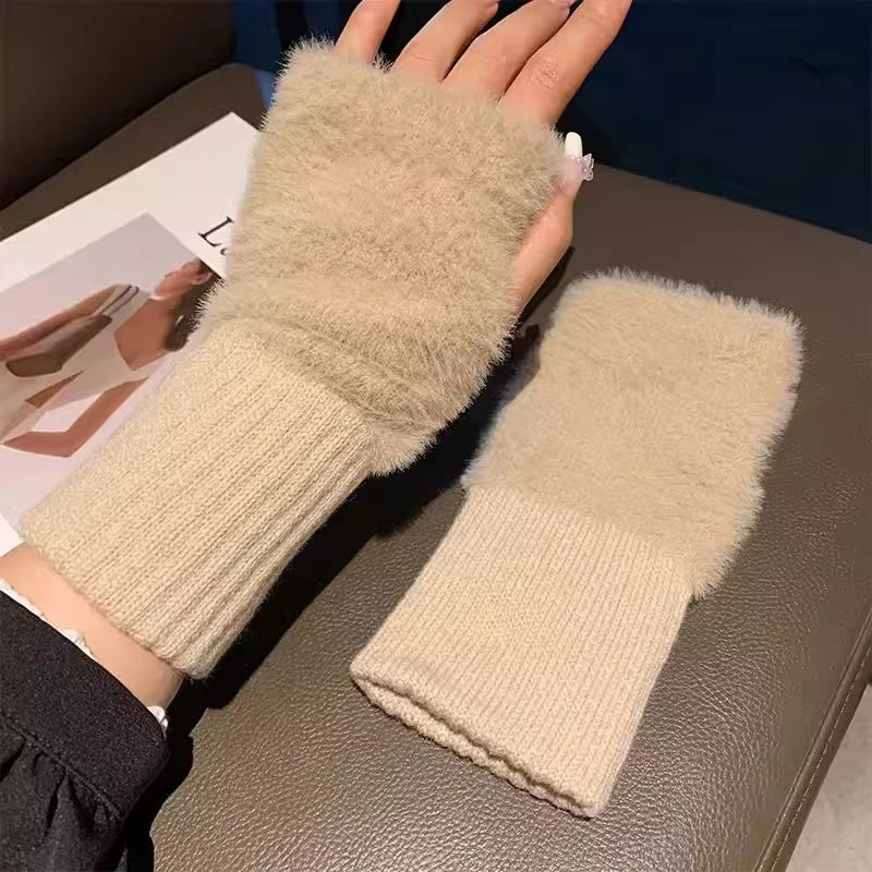 Warm Luxury Plush Knitted Gloves Wrist Mittens