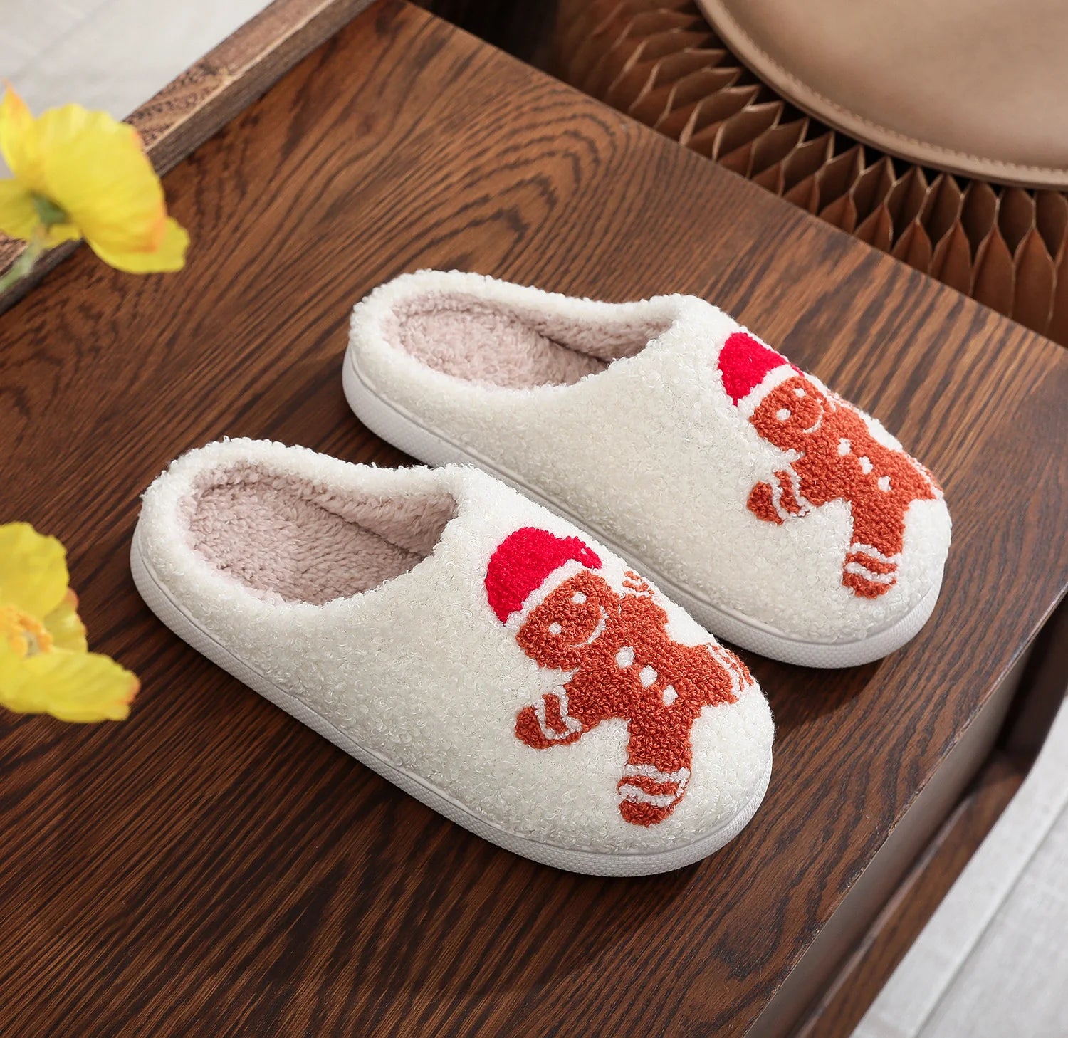 Cozy Christmas Gingerbread Cotton Slippers for Winter Comfort