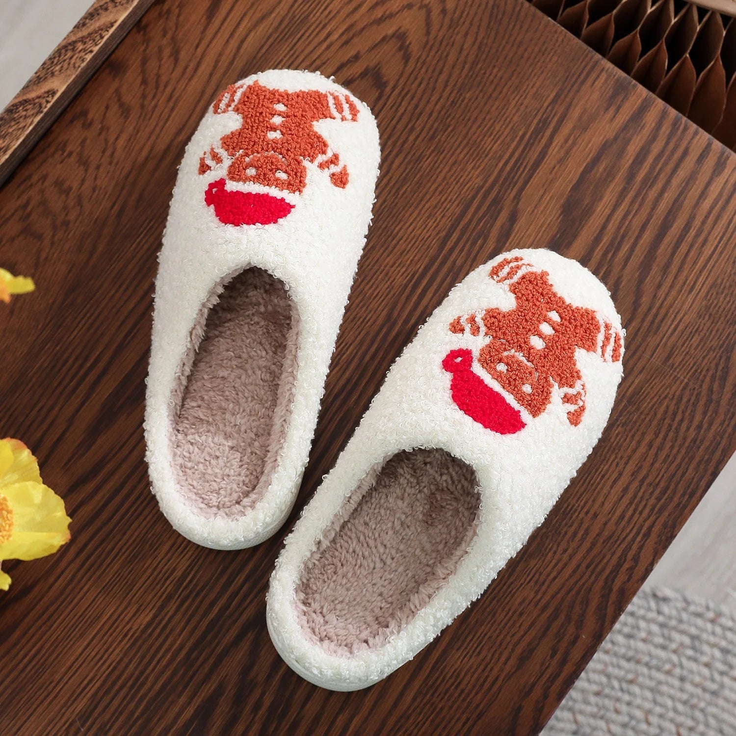 Cozy Christmas Gingerbread Cotton Slippers for Winter Comfort