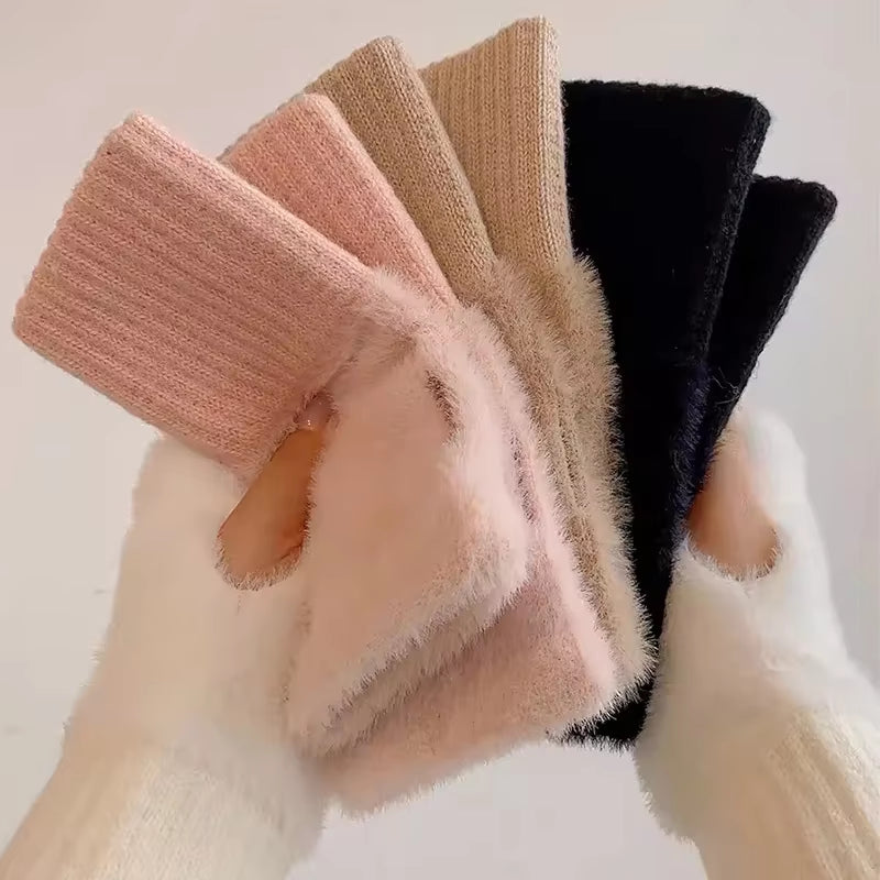Warm Luxury Plush Knitted Gloves Wrist Mittens